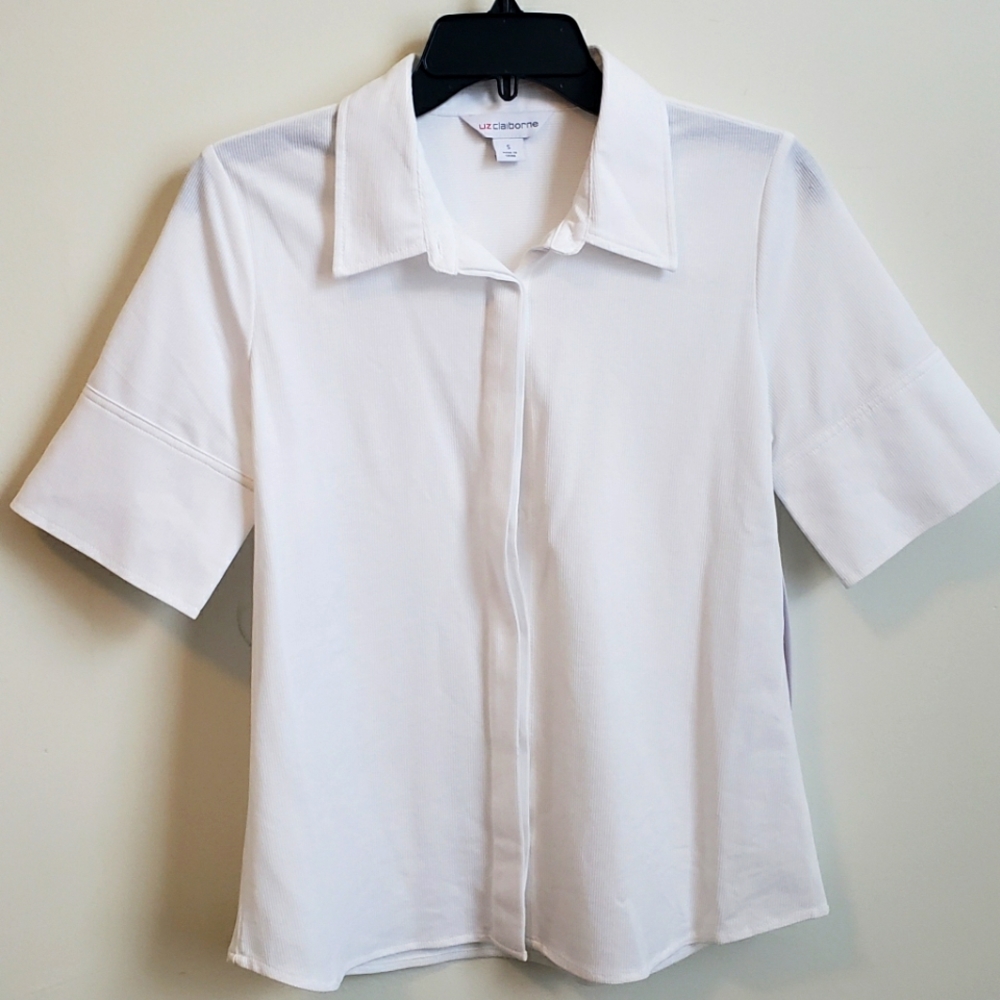 New Liz Claiborne White Button Short Sleeve Blouse